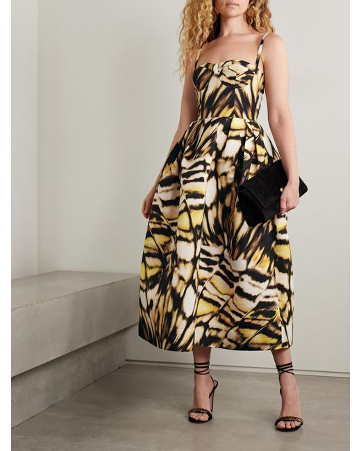 Oscar de la Renta White Midikleid Aus Faille Mit Print