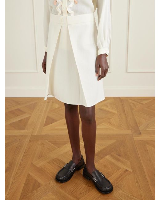 Marni White Pleated Wool-Crepe Skirt