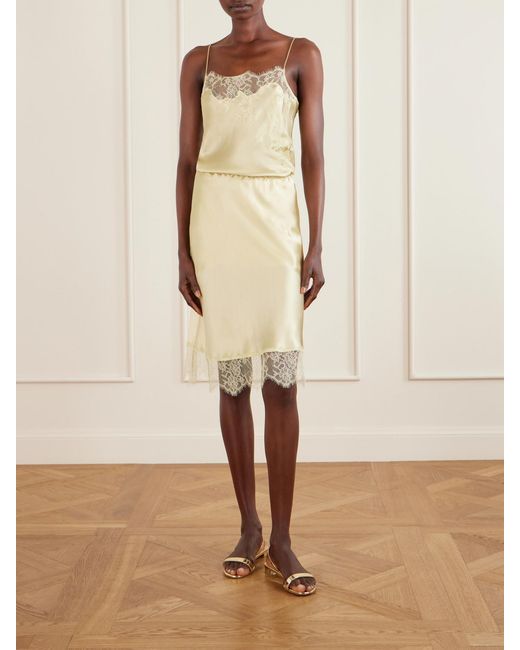 Carine Gilson Natural Lace-Trimmed Silk-Satin Midi Skirt