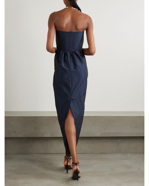 BERNADETTE Blue Lena Strapless Appliquéd Taffeta Maxi Dress