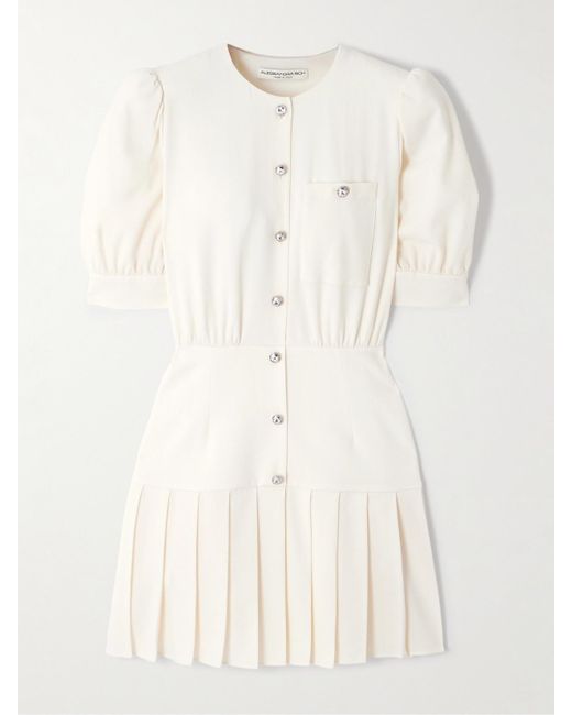 Mini-Robe En Crêpe De Laine Mélangée À Plis Et À Cristaux Alessandra Rich en coloris Natural