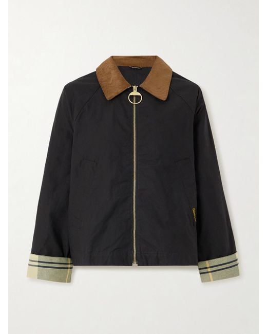 Barbour Black Cropped Corduroy-Trimmed Cotton-Canvas Jacket