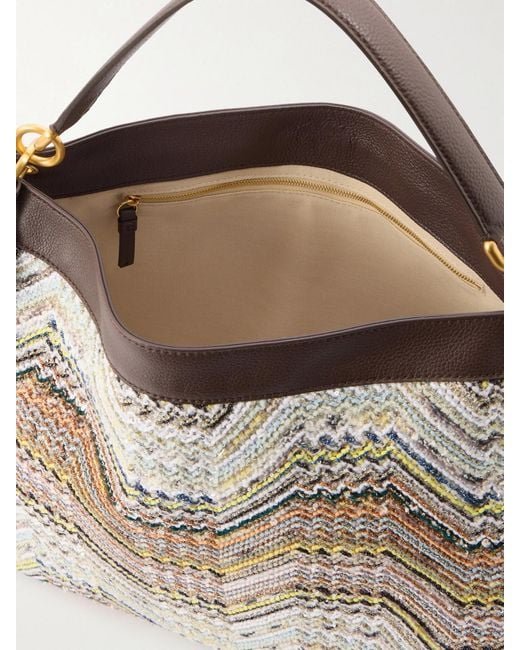 Missoni Gray Sequined-Embellished Striped Leather-Trimmed Woven Shoulder Bag