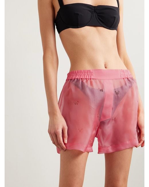 Kiki de Montparnasse Pink Laser-Cut Silk-Organza Shorts