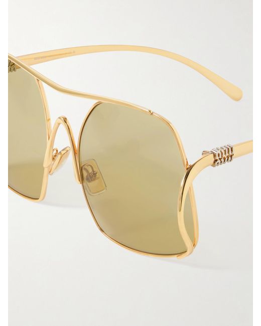 Miu Miu Natural Goldfarbene Sonnenbrille Mit Eckigem Rahmen