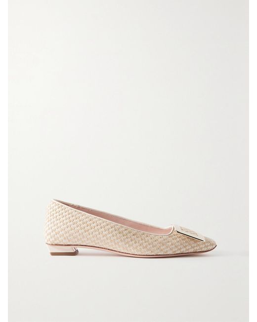 Roger Vivier Natural Belle Vivier Embellished Canvas Flats