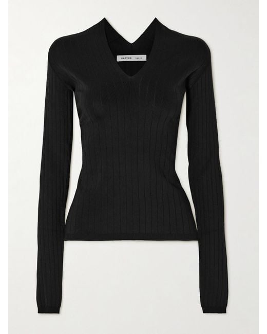 Carven Black Oberteil Aus Einer Gerippten Seidenmischung