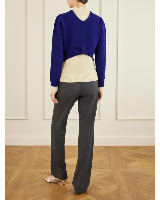 Jil Sander Blue Two-Tone Layered Wool-Blend Sweater