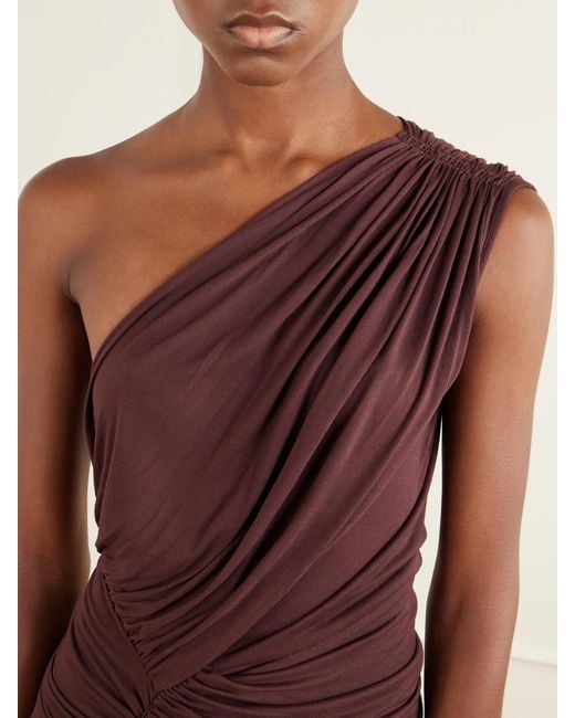 Rick Owens Purple Avra One-Shoulder Ruched Jersey Maxi Dress