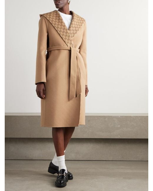 Gucci Natural Reversible Hooded Belted Wool And Silk-Blend Jacquard Coat