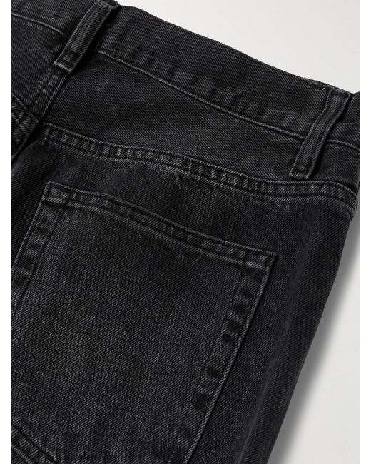 FRAME Black The Bubble Cropped Frayed High-Rise Barrel-Leg Jeans