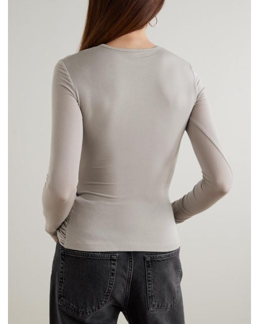 Agolde Natural Eve Twist Ruched Draped Stretch-Lyocell Jersey Top
