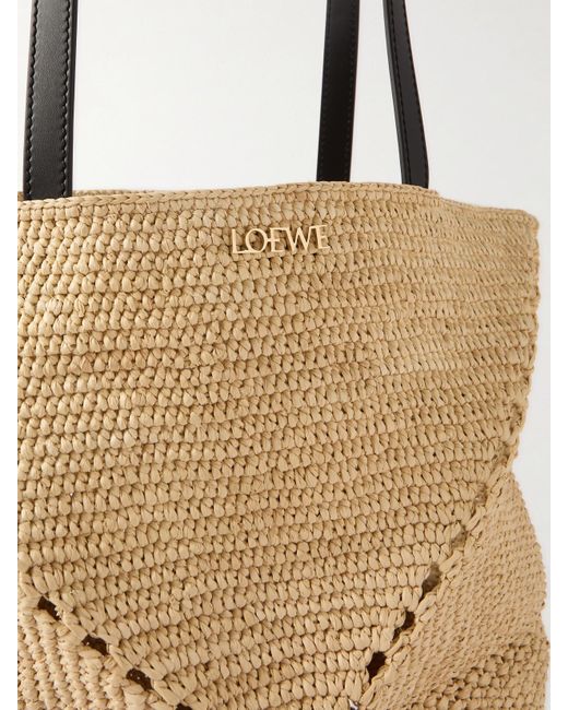 Loewe Natural Paula's Ibiza Puzzle Fold Mittelgroße Tote Aus Raffiabast Mit Lederbesätzen