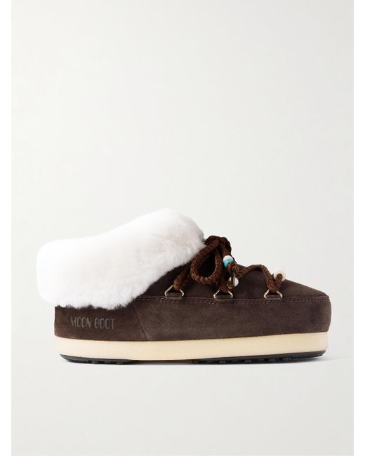 Chaussures Plates En Peau Lainée À Perles Evx Moon Boot en coloris Brown