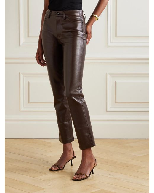 Anine Bing Brown Bruno Cropped Slim-Leg Pants