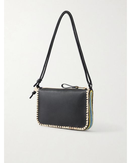 Loewe Black Paula's Ibiza Rio Raffia-Trimmed Leather Shoulder Bag