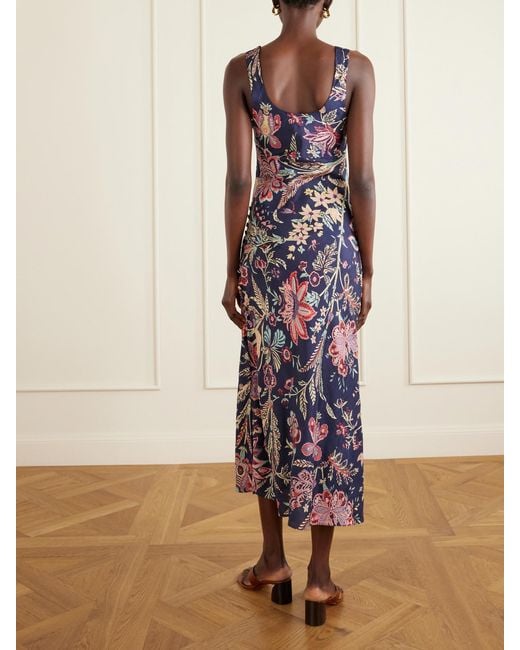 Alix Of Bohemia White Adele Mist Quatre Floral Patterned Silk Midi Dress