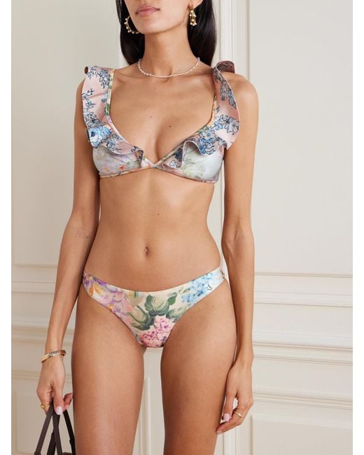 Zimmermann Natural Halliday Bikini-Oberteil Mit Blumenprint Und Volants