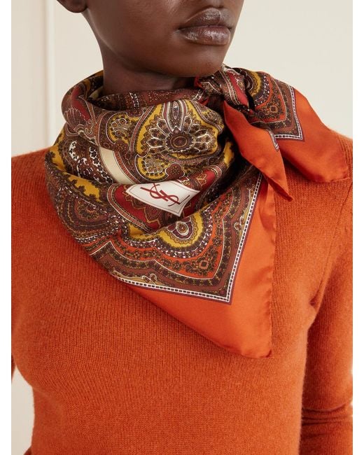 Saint Laurent Red Paisley-Print Silk-Twill Scarf