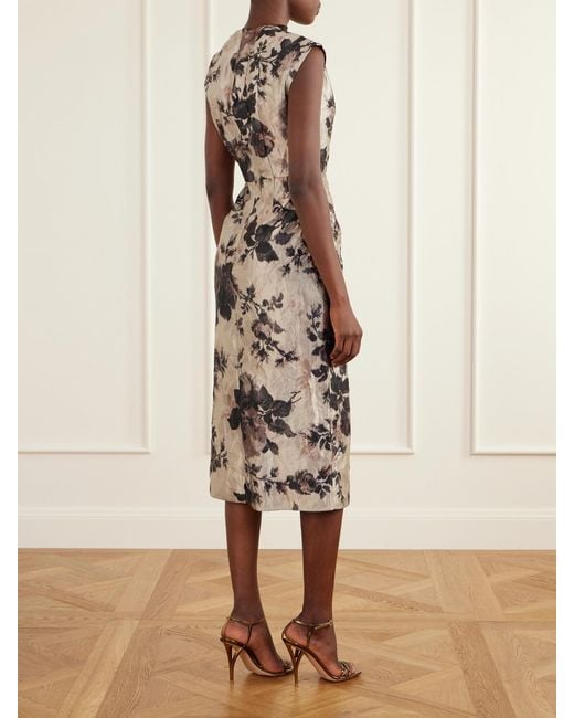 Erdem Multicolor Floral-Print Gathered Crinkled-Satin Midi Dress