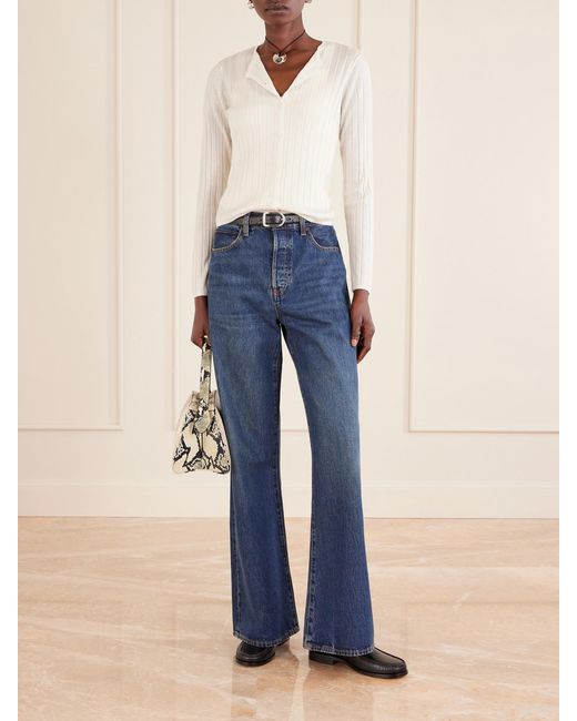 FRAME White Ribbed Cashmere And Silk-Blend Cardigan