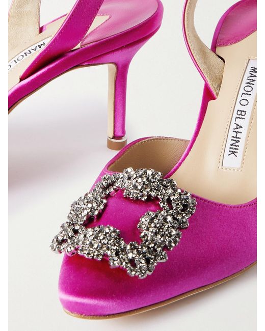 Manolo Blahnik Pink Hangisli 70 Embellished Satin Slingback Pumps