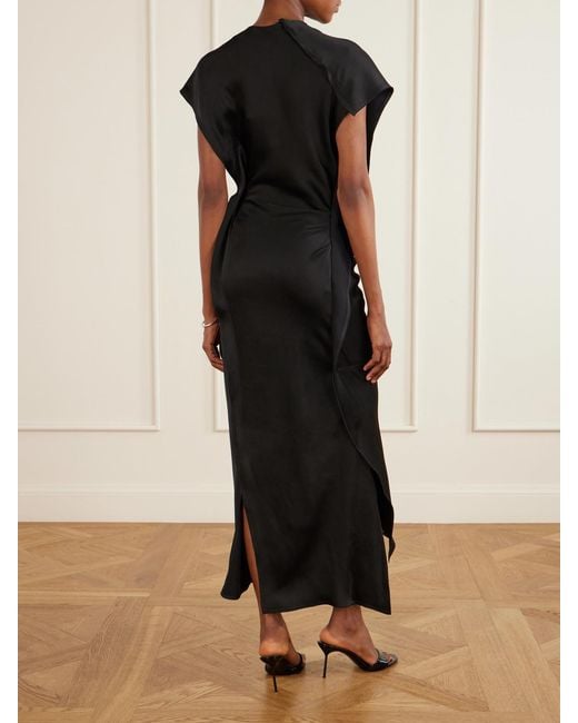 Victoria Beckham Black Victoria Gathered Satin Midi Dress
