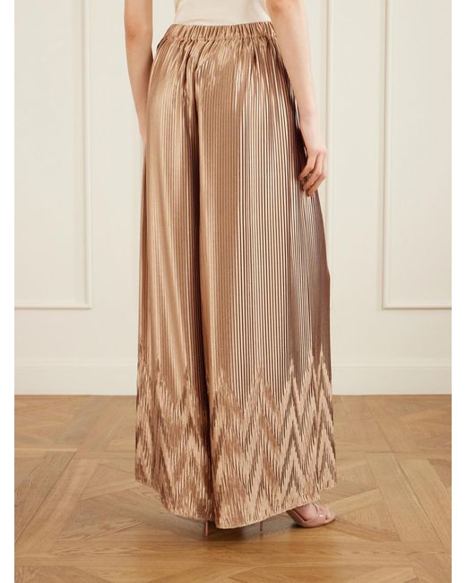 ‎Dima Ayad Natural Metallic Plissé-Satin Wide-Leg Pants