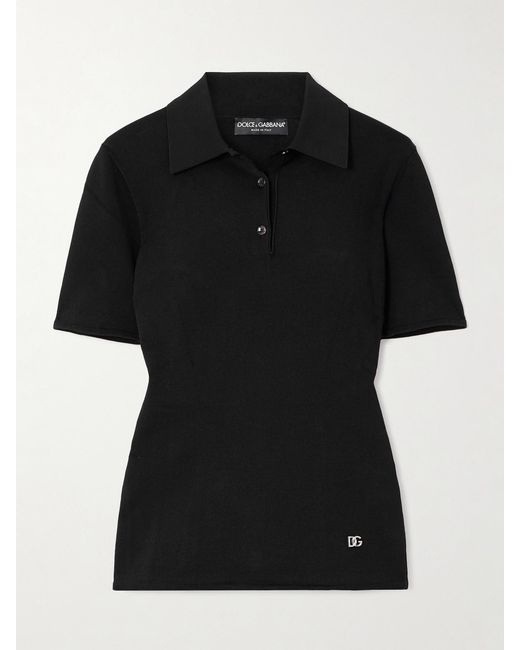Dolce & Gabbana Black Appliquéd Jersey Polo Shirt
