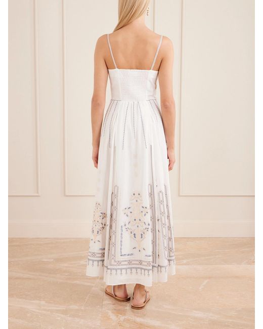Emporio Sirenuse White Valya Embroidered Pleated Cotton-Poplin Midi Dress
