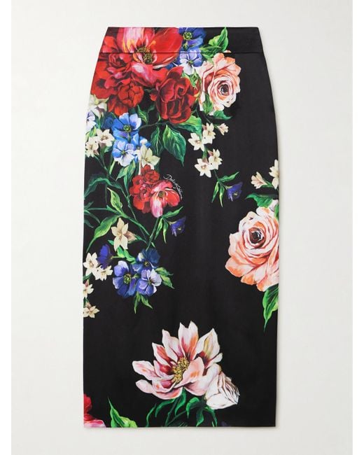 Dolce & Gabbana Floral-Print Satin Midi Skirt in Black | Lyst UK