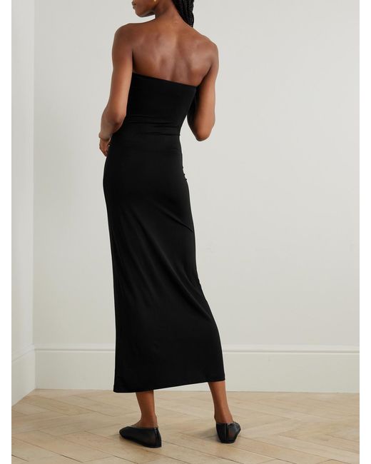 TOVE Black Cate Strapless Twist-Front Stretch-Jersey Midi Dress