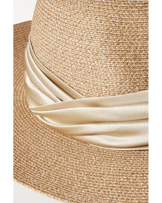 Eugenia Kim Natural Courtney Satin-Trimmed Straw-Effect Fedora