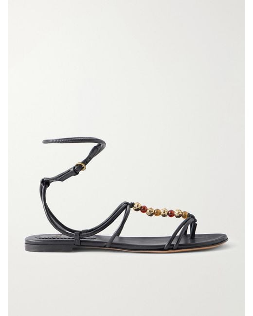 Isabel Marant Metallic Yctoria Beaded Leather Sandals