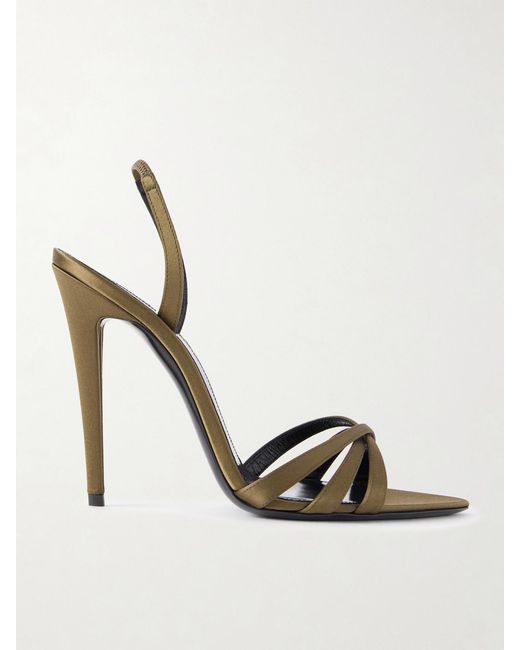 Saint Laurent Metallic Kate Slingback-Sandalen Aus Satin