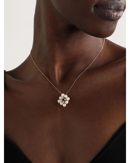 Mateo Natural Kette Aus 14 Karat Gelb- Und Weißgold Mit Perlen Und Diamanten