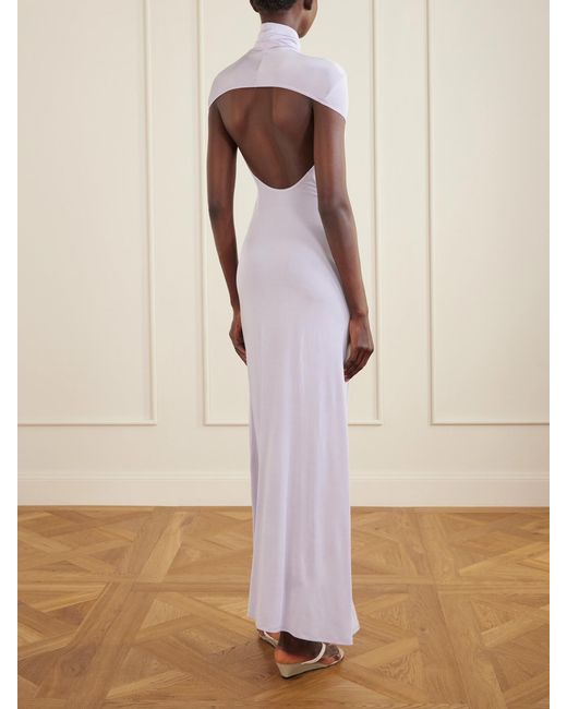 Colleen Allen Pink Open-Back Jersey Turtleneck Gown
