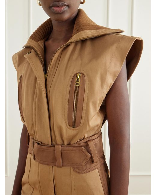 Zimmermann Natural Valiant Belted Rib-Trimmed Cotton-Drill Jumpsuit