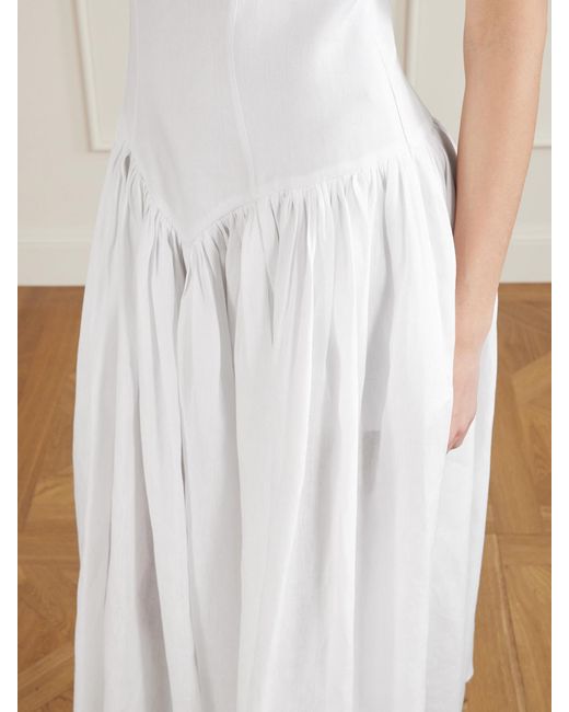 Gabriela Hearst White Oriana Open-Back Gathered Linen Midi Dress
