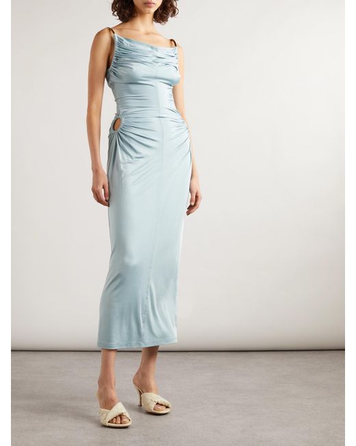 Robe Midi En Crêpe À Découpes Bottega Veneta en coloris Blue