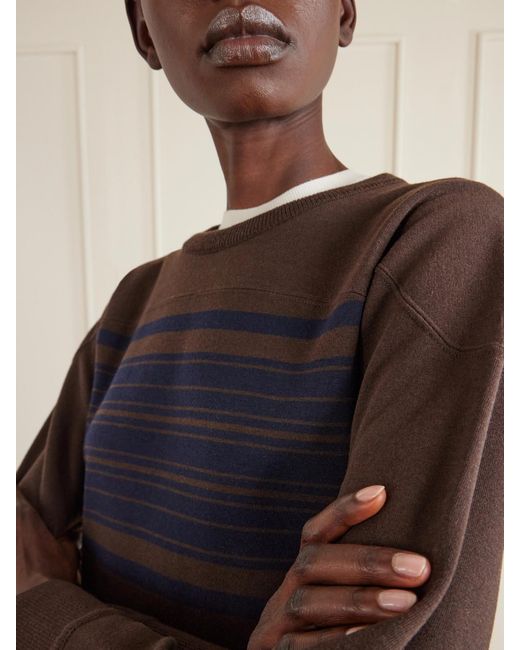 Loro Piana Brown Winterdale Striped Wool And Cashmere-Blend Sweater