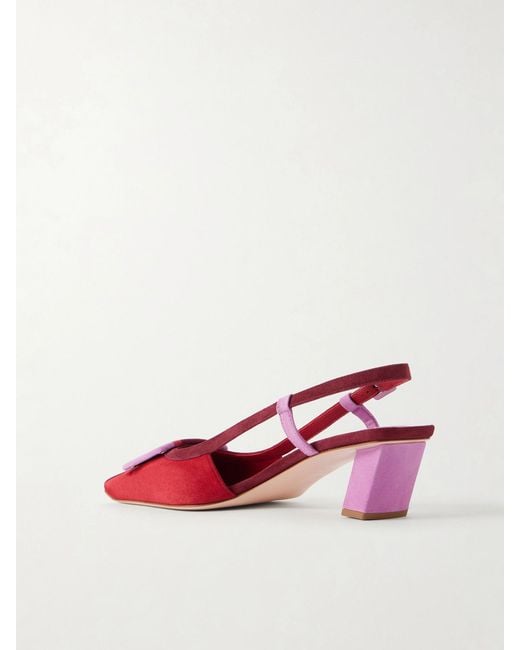 Roger Vivier Red Belle Vivier 45 Color-Block Suede Slingback Pumps