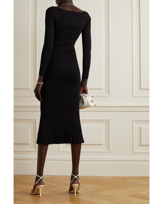 Galvan Black Atalanta Ribbed-Knit Midi Dress