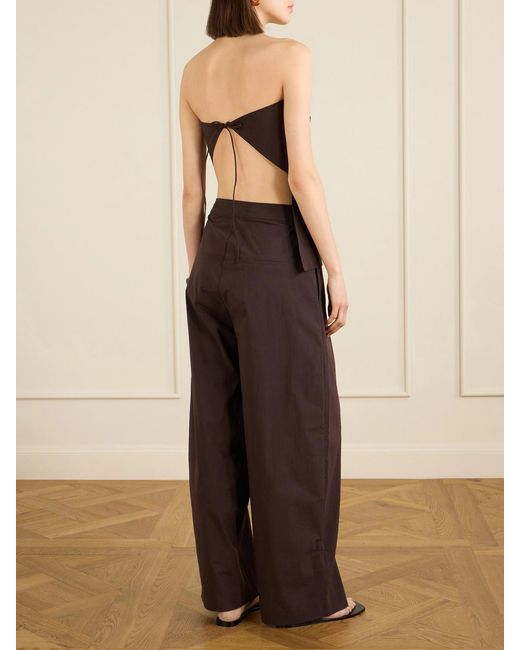 St. Agni Brown Strapless Open-Back Cotton-Blend Top