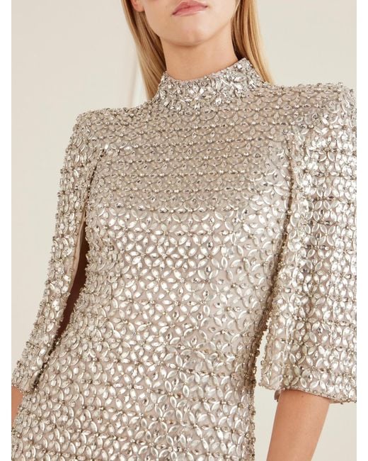 Jenny Packham White Sedona Crystal-Embellished Sequined Tulle Gown