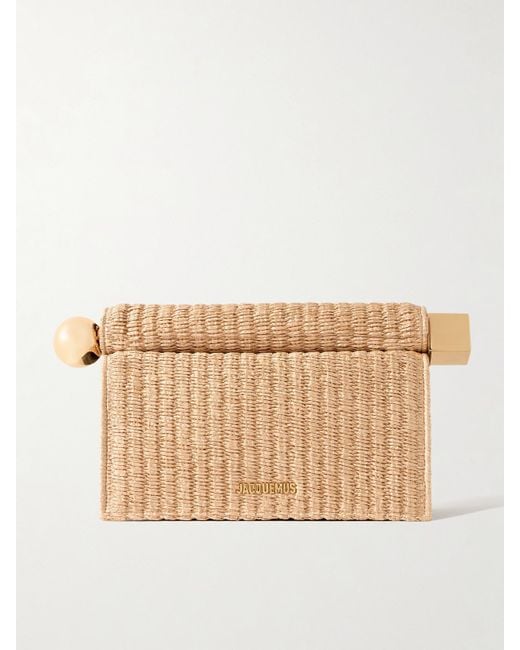 Jacquemus Natural Pochette Embellished Faux Straw And Leather Clutch