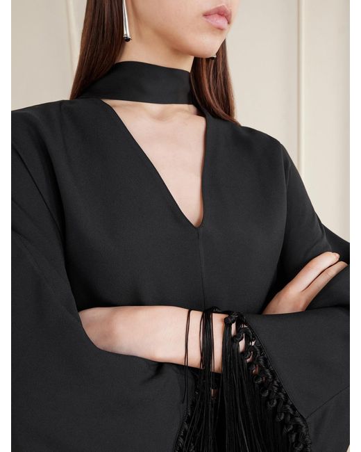 Taller Marmo Black Cecil Fringed Crepe Kaftan