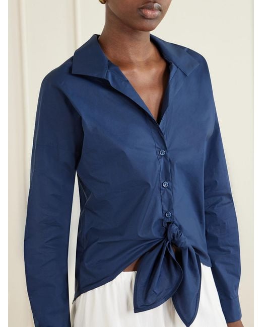 ANDRES OTALORA Blue Dalila Knotted Cotton-Poplin Blouse