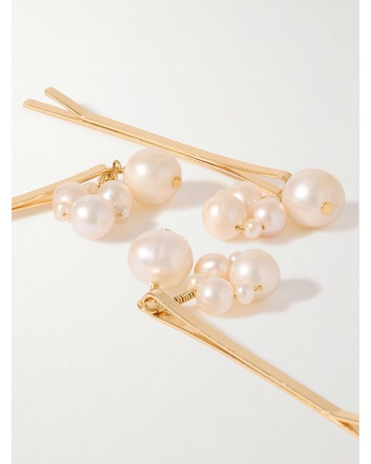 Completedworks White Set Of Three-Plated Pearl Hair Clips