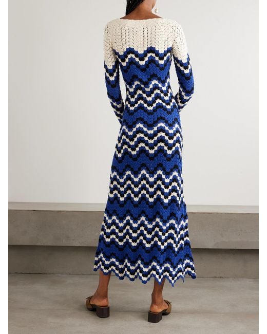 Escvdo Blue Sumac Midikleid Aus Gehäkelter Baumwolle Mit Wellenkante